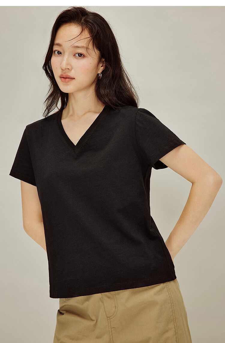 INMAN Casual Fitted Crew Neck Short Sleeve T-Shirt 26 Summer Women's New Solid Color Inner Top White M 40