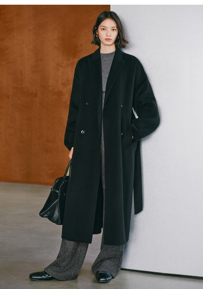 Peacebird Women's Woolen Coat Zhenrong Series Bathrobe Style 2.0 Double-Sided Woolen Jacket D Brown S 14