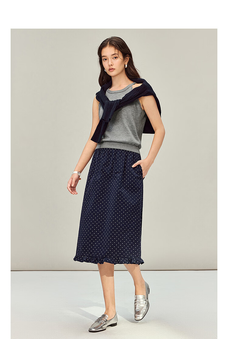INMAN Vintage Polka Dot Ruffle Hem Cotton A-Line Skirt Blue White Dots L Spring 2026 Women's New 4
