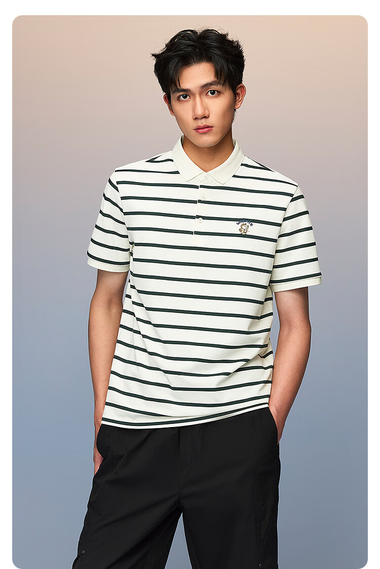 HLA Short-Sleeve Polo Shirt for Men, 2026 Year of The Horse, Turn-Down Collar, Striped Short T-Shirt for Men, Summer Wear 5