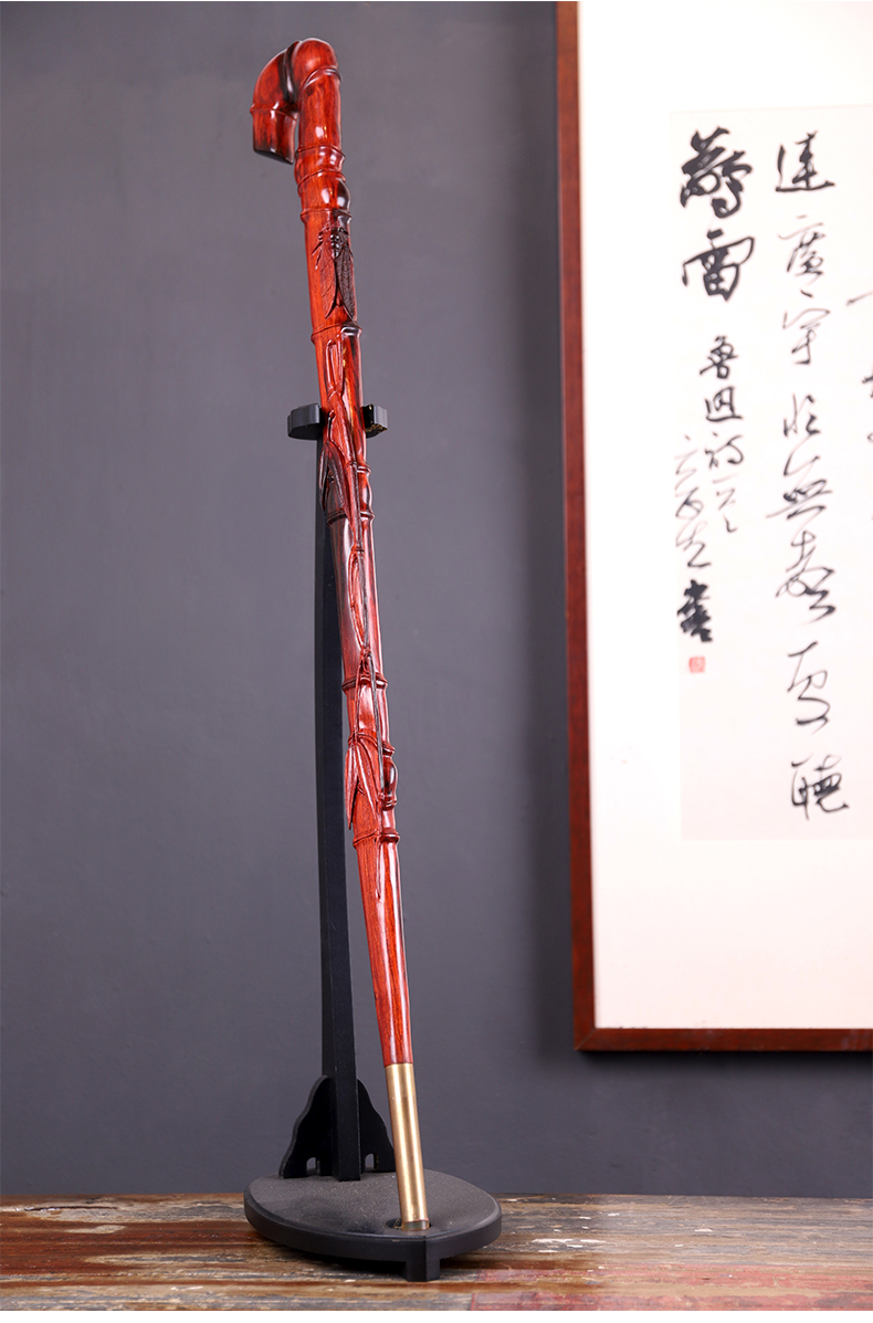 古珍絮旧知足常乐拐杖印度小叶紫檀木老人手杖木雕红木老年人红木质送