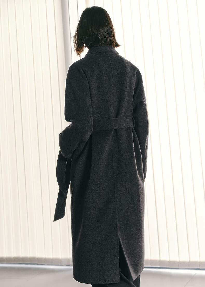Peacebird Women's Woolen Coat Zhenrong Series 2.0 Oversized Double-Faced Wool Jacket Black Six-Button S 9