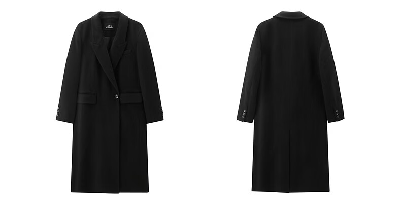 Peacebird Women's Woolen Coat Zhenmao Series Fashionable Elegant Workplace Black Long XS 2