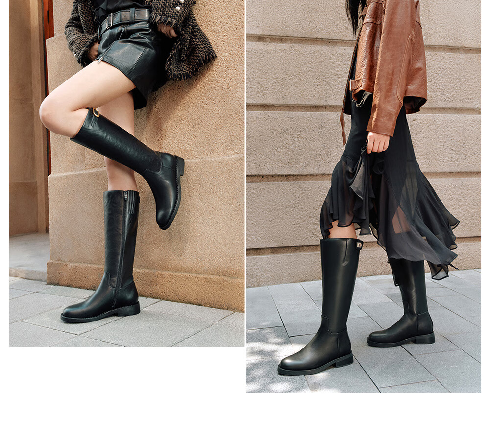 TATA Celebrity Model Supermodel Boots Knight Boots Large Calf Slimming Long Boots Black (Single Lining) Size 37 4