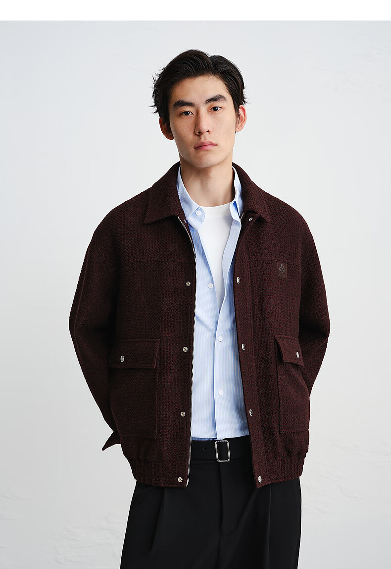 Peacebird [Little Chanel Style] Qiji Red Peacebird Men's Jacket New Year Greetings 26 Spring Dark Wine Red First Batch XL 7