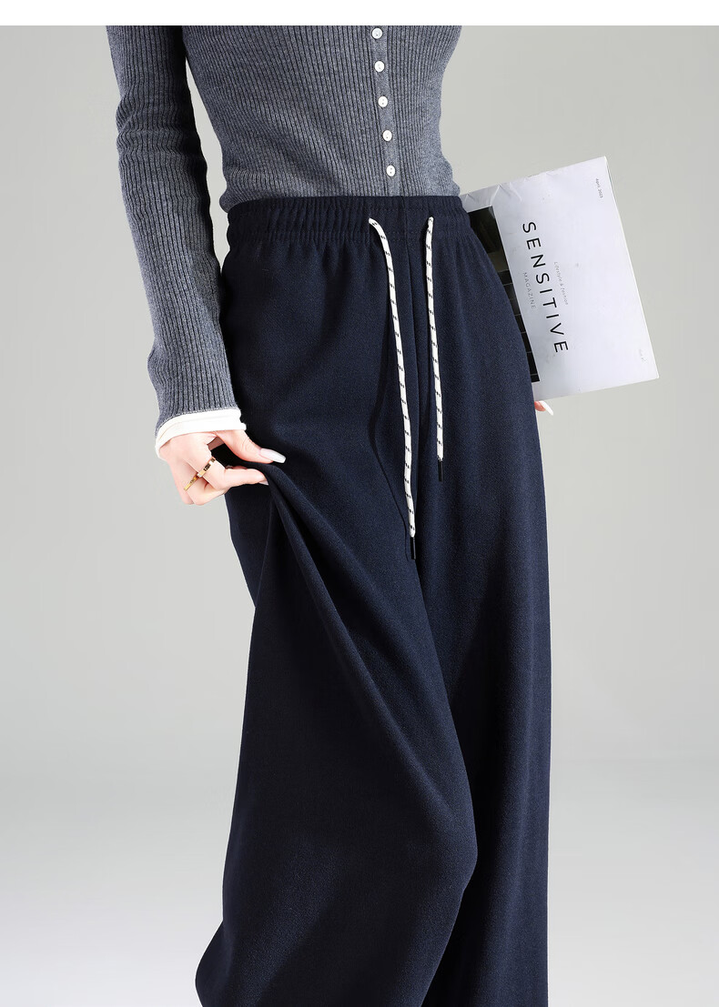TonLion 2025 Winter New Casual Women's Elastic Waist Fleece Lined Stylish Versatile Autumn Winter Lazy Style Pants 32