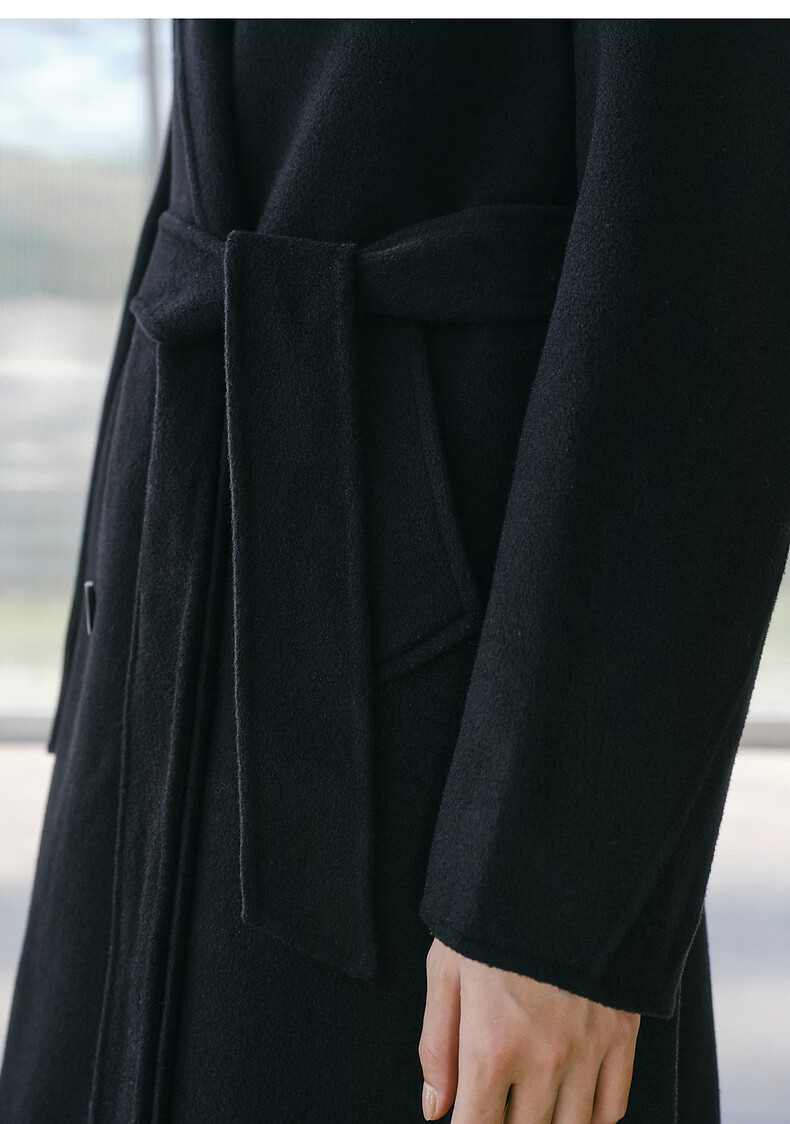 Peacebird Women's Woolen Coat Zhenrong Series 2.0 Oversized Double-Faced Wool Jacket Black Six-Button S 16
