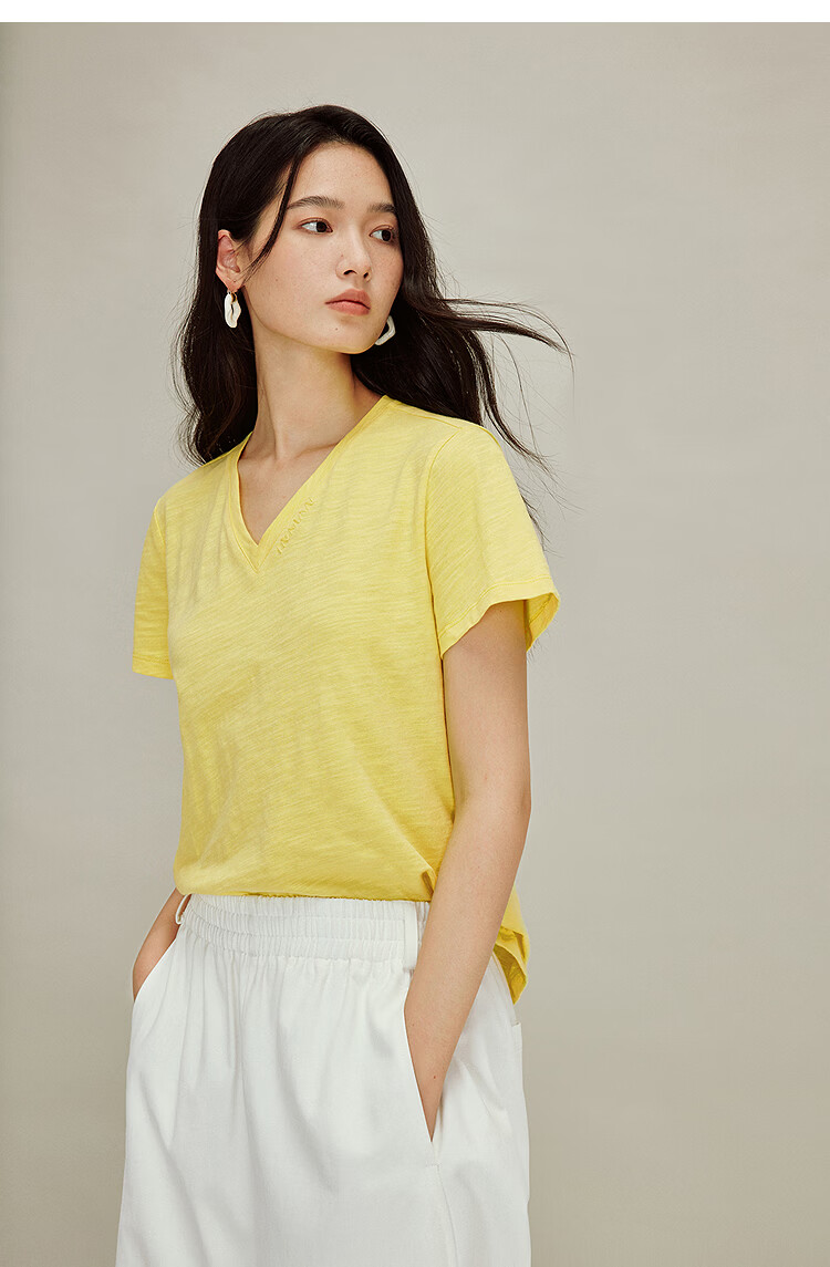 INMAN Casual Fitted Crew Neck Short Sleeve T-Shirt 26 Summer Women's New Solid Color Inner Top White M 33