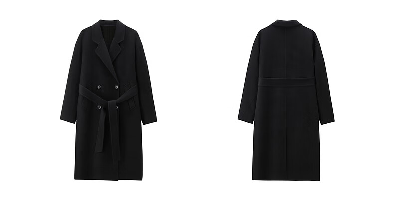 Peacebird Women's Woolen Coat Zhenrong Series 2.0 Oversized Double-Faced Wool Jacket Black Six-Button S 7