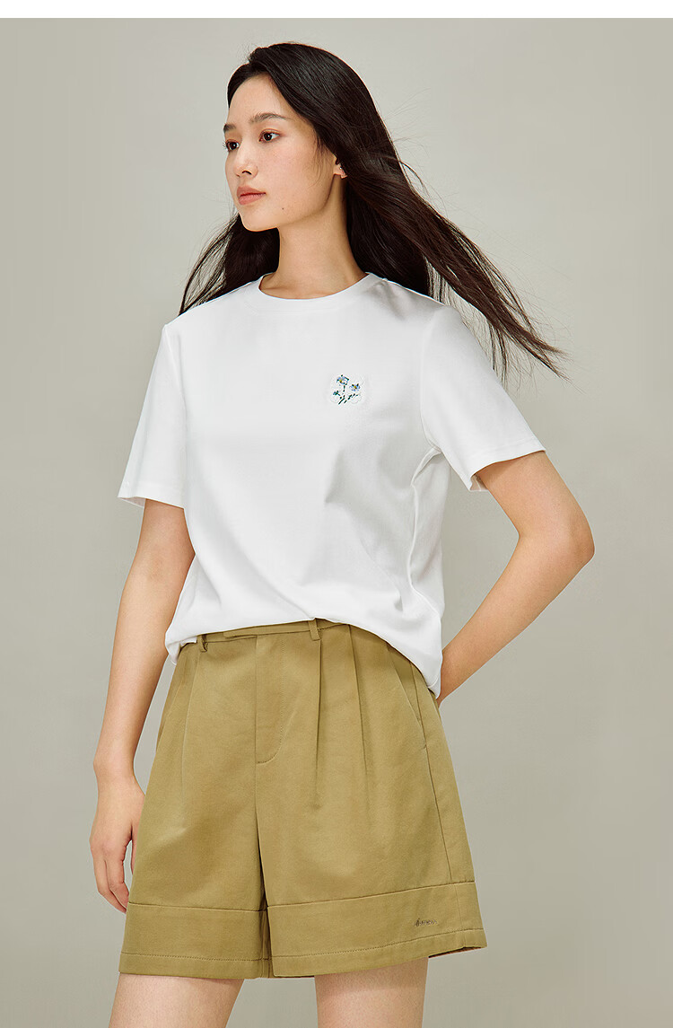 INMAN White Casual Crew Neck Embroidered T-Shirt 2026 Spring New Loose Fit Short Sleeve Top Coffee Color S 11