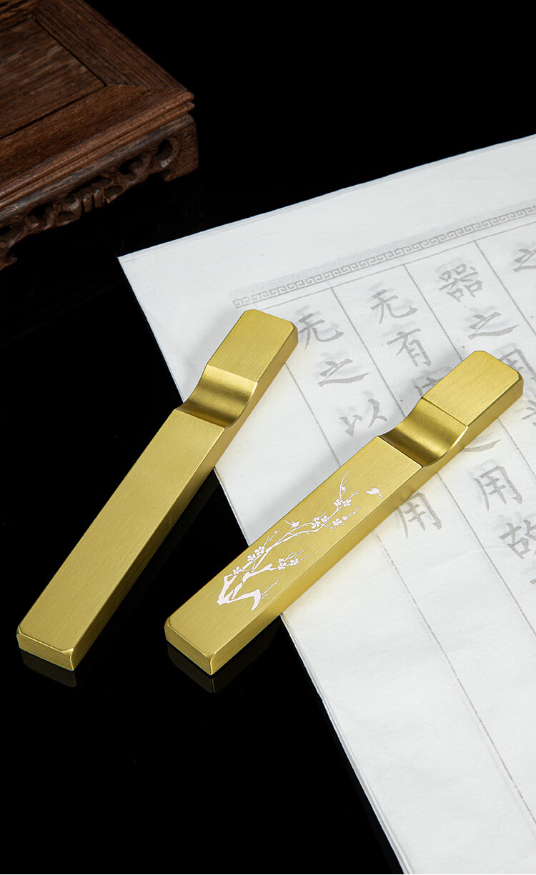 婕染jieran笔搁铜镇纸摆件多功能镇尺黄铜实心纯铜定制可爱书法仿古