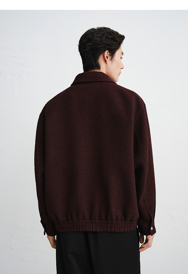 Peacebird [Little Chanel Style] Qiji Red Peacebird Men's Jacket New Year Greetings 26 Spring Dark Wine Red First Batch XL 6