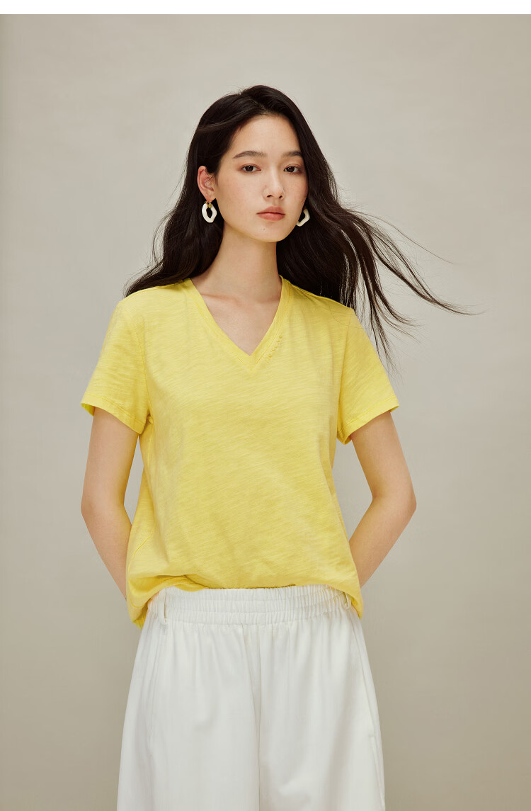 INMAN Casual Fitted Crew Neck Short Sleeve T-Shirt 26 Summer Women's New Solid Color Inner Top White M 35