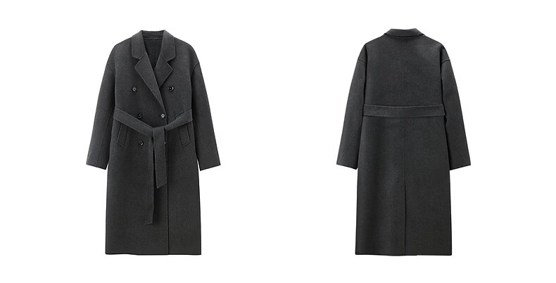 Peacebird Women's Woolen Coat Zhenrong Series 2.0 Oversized Double-Faced Wool Jacket Black Six-Button S 3