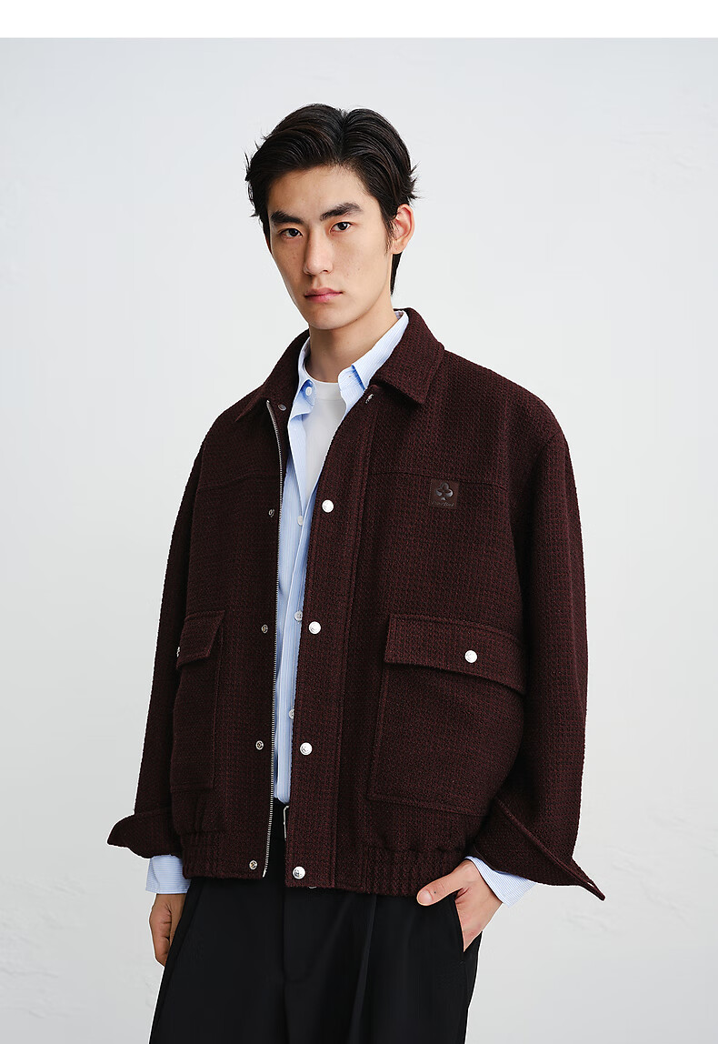 Peacebird [Little Chanel Style] Qiji Red Peacebird Men's Jacket New Year Greetings 26 Spring Dark Wine Red First Batch XL 5