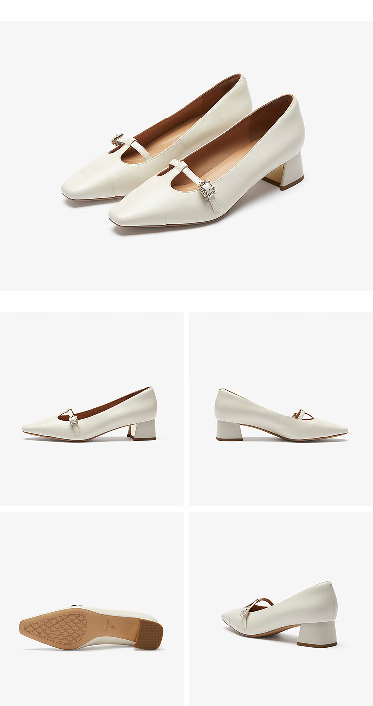 Laird Spring 2026 New Elegant Lambskin Chunky Heel Mary Jane Shoes for Women 7M41013 Bean White OWK38 8
