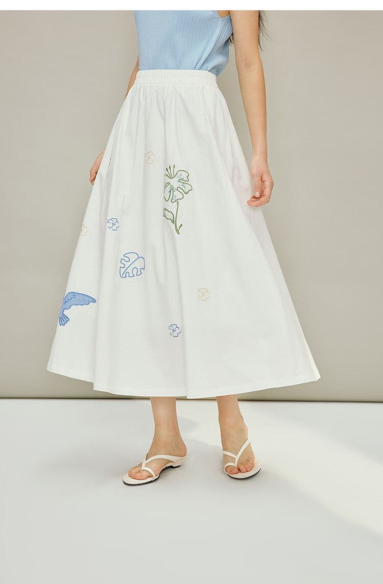 INMAN [Li Landi Same Style] 100% Cotton Heavy Embroidery A-Line Skirt Summer 2026 Women's New Pearl White L 15