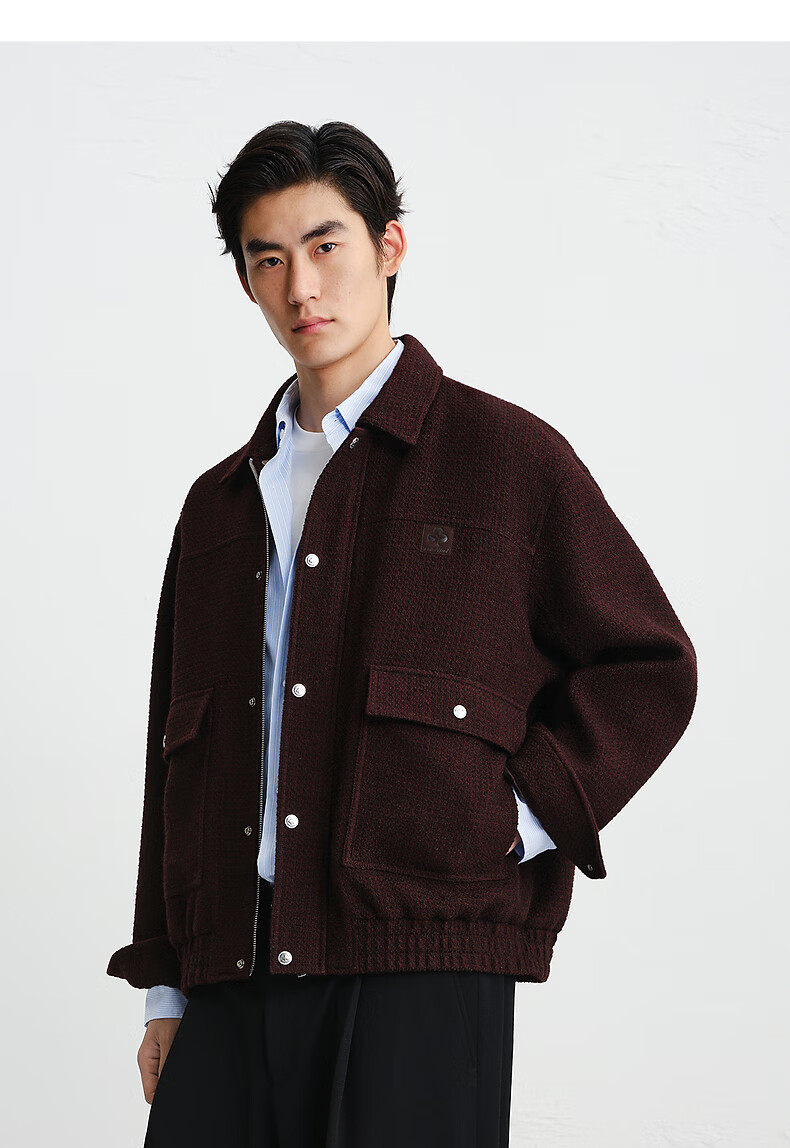Peacebird [Little Chanel Style] Qiji Red Peacebird Men's Jacket New Year Greetings 26 Spring Dark Wine Red First Batch XL 8