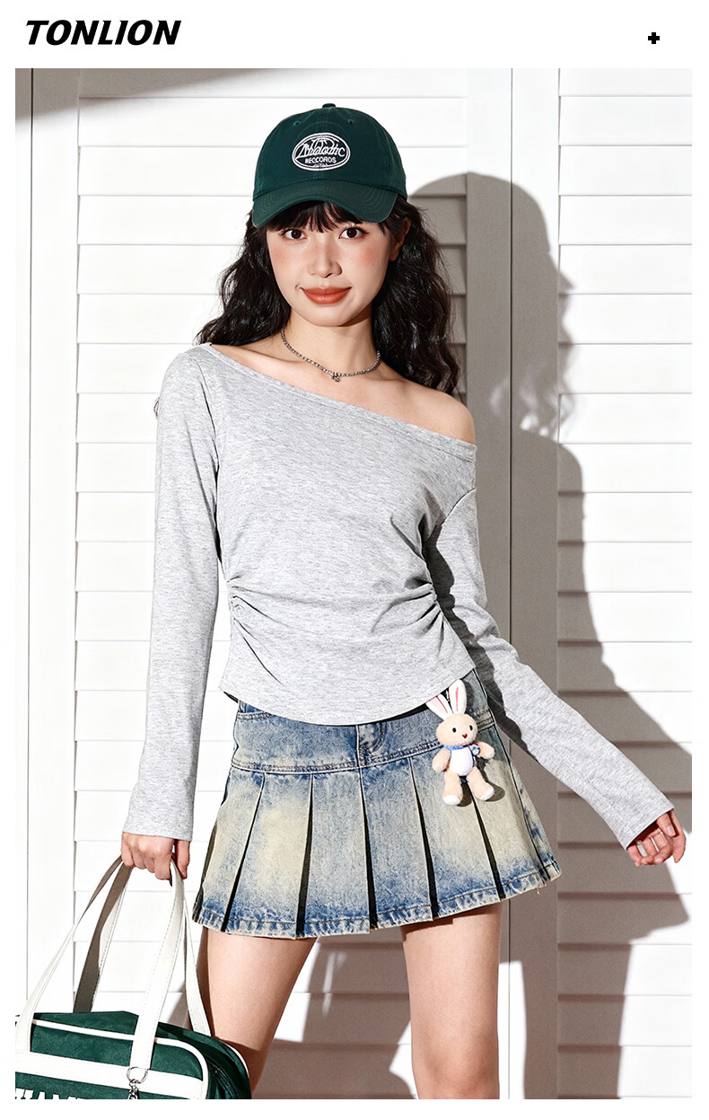 TonLion Women's Long Sleeve T-Shirt Spring Autumn Slim Fit Trendy Off-Shoulder Convertible Top 10