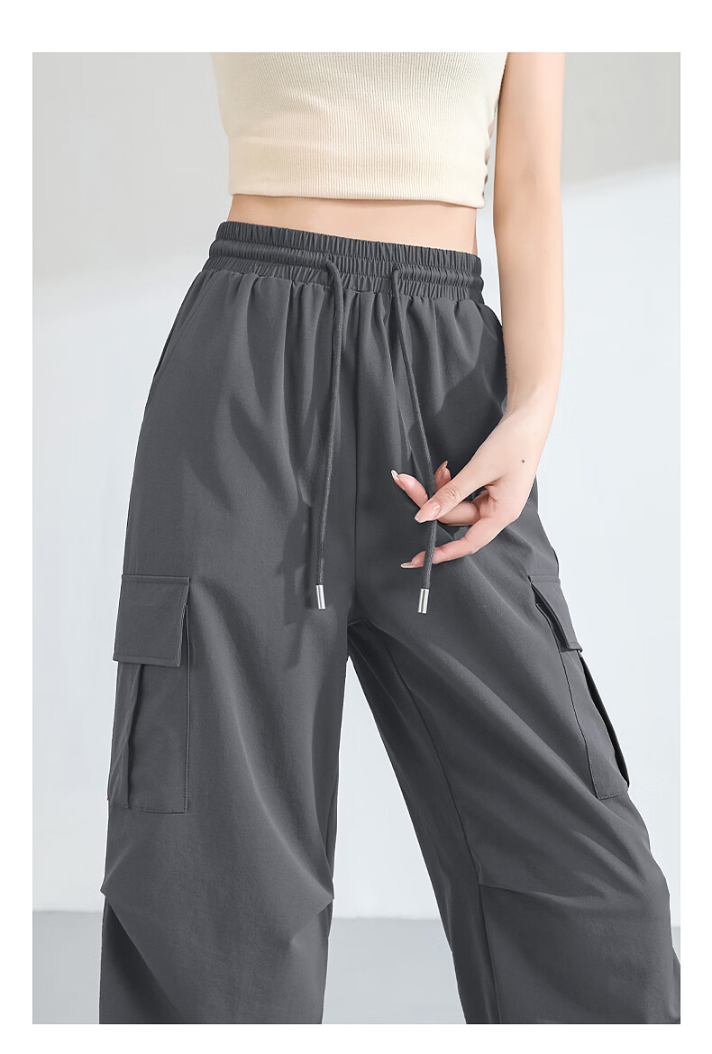 TonLion Women's Summer Cooling Workwear Pants New Wide-Leg Slim Outdoor Sports Drawstring Hem Straight-Leg Trousers 16