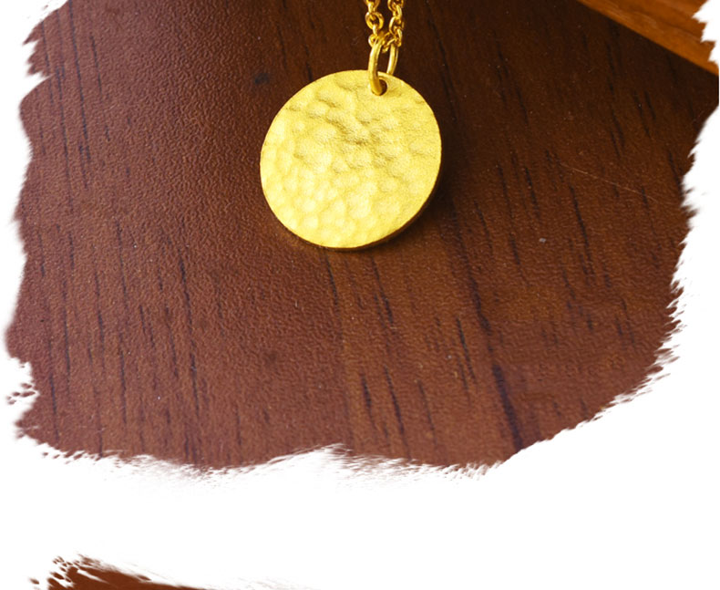 老凤凰 黄金吊坠男女足金999古法锤纹实心金饼圆形无事牌项链挂坠个性