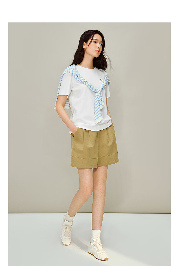 INMAN White Casual Crew Neck Embroidered T-Shirt 2026 Spring New Loose Fit Short Sleeve Top Coffee Color S 4