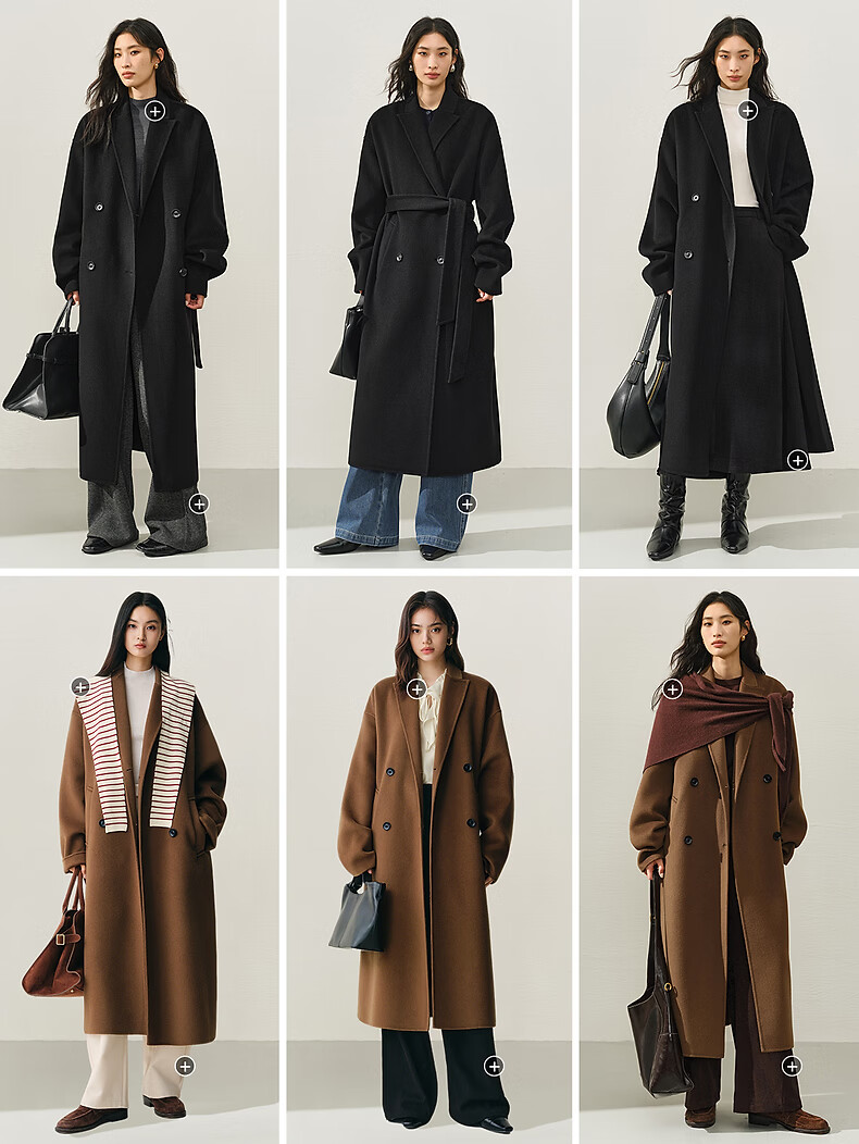 Peacebird Women's Woolen Coat Zhenrong Series Bathrobe Style 2.0 Double-Sided Woolen Jacket D Brown S 4