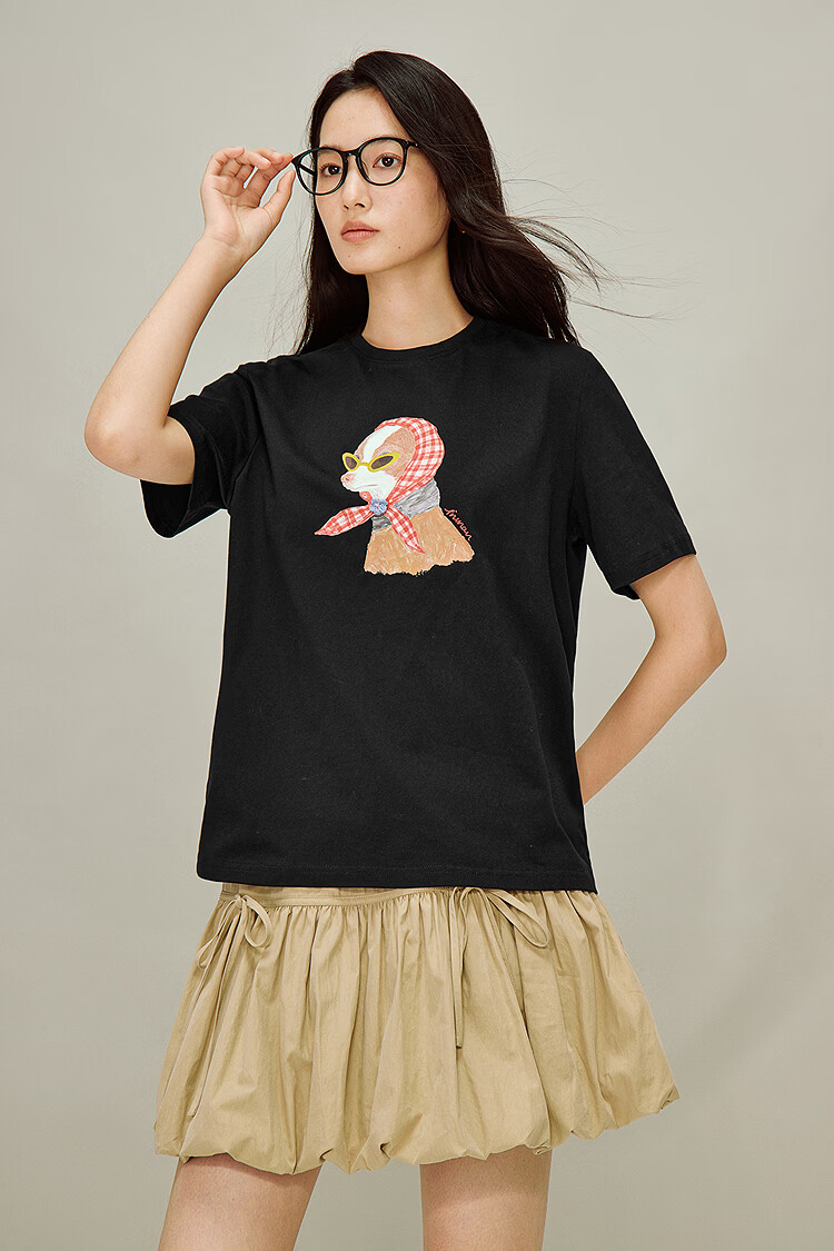 INMAN Floral Pet Print 100% Cotton T-Shirt 2026 Spring New Women's Casual Short Sleeve Top Light Gray S 2