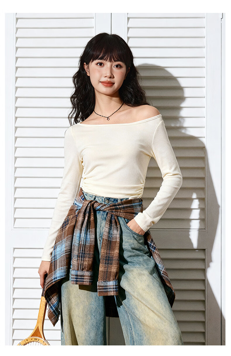 TonLion Women's Long Sleeve T-Shirt Spring Autumn Slim Fit Trendy Off-Shoulder Convertible Top 11