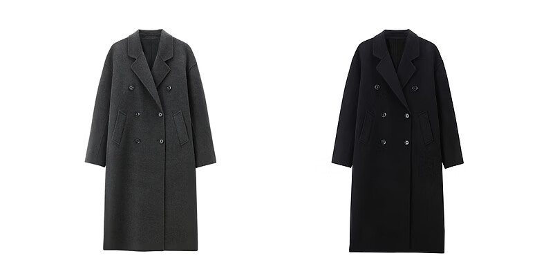 Peacebird Women's Woolen Coat Zhenrong Series 2.0 Oversized Double-Faced Wool Jacket Black Six-Button S 5