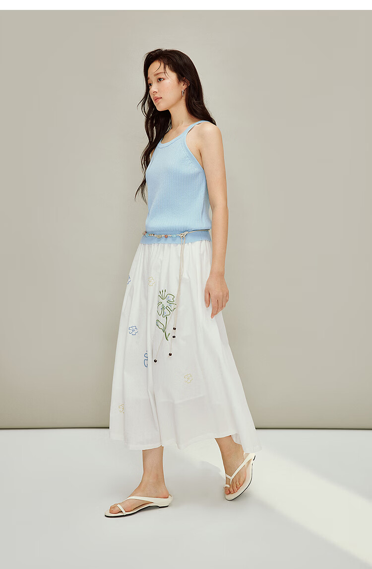 INMAN [Li Landi Same Style] 100% Cotton Heavy Embroidery A-Line Skirt Summer 2026 Women's New Pearl White L 16