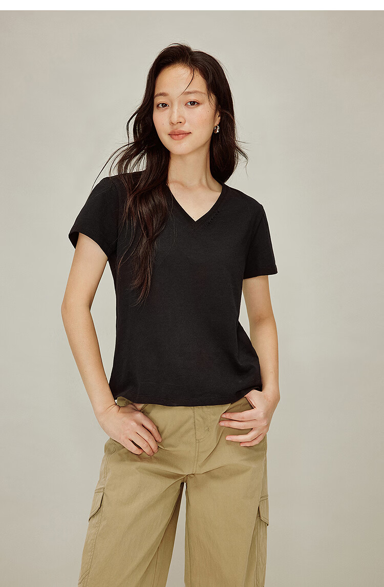 INMAN Casual Fitted Crew Neck Short Sleeve T-Shirt 26 Summer Women's New Solid Color Inner Top White M 37