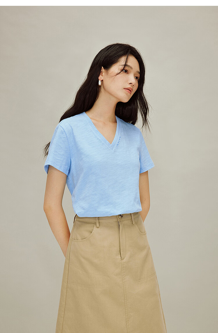 INMAN Casual Fitted Crew Neck Short Sleeve T-Shirt 26 Summer Women's New Solid Color Inner Top White M 28