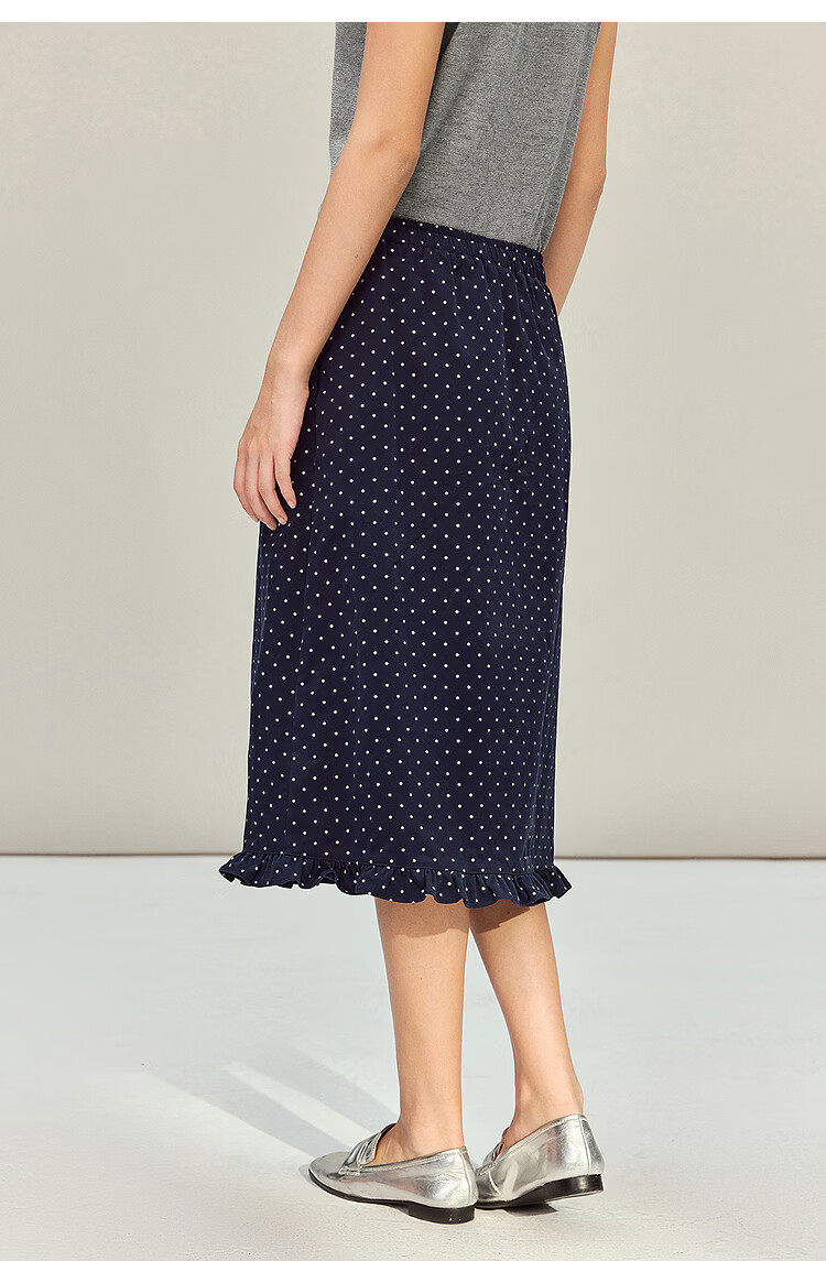 INMAN Vintage Polka Dot Ruffle Hem Cotton A-Line Skirt Blue White Dots L Spring 2026 Women's New 13