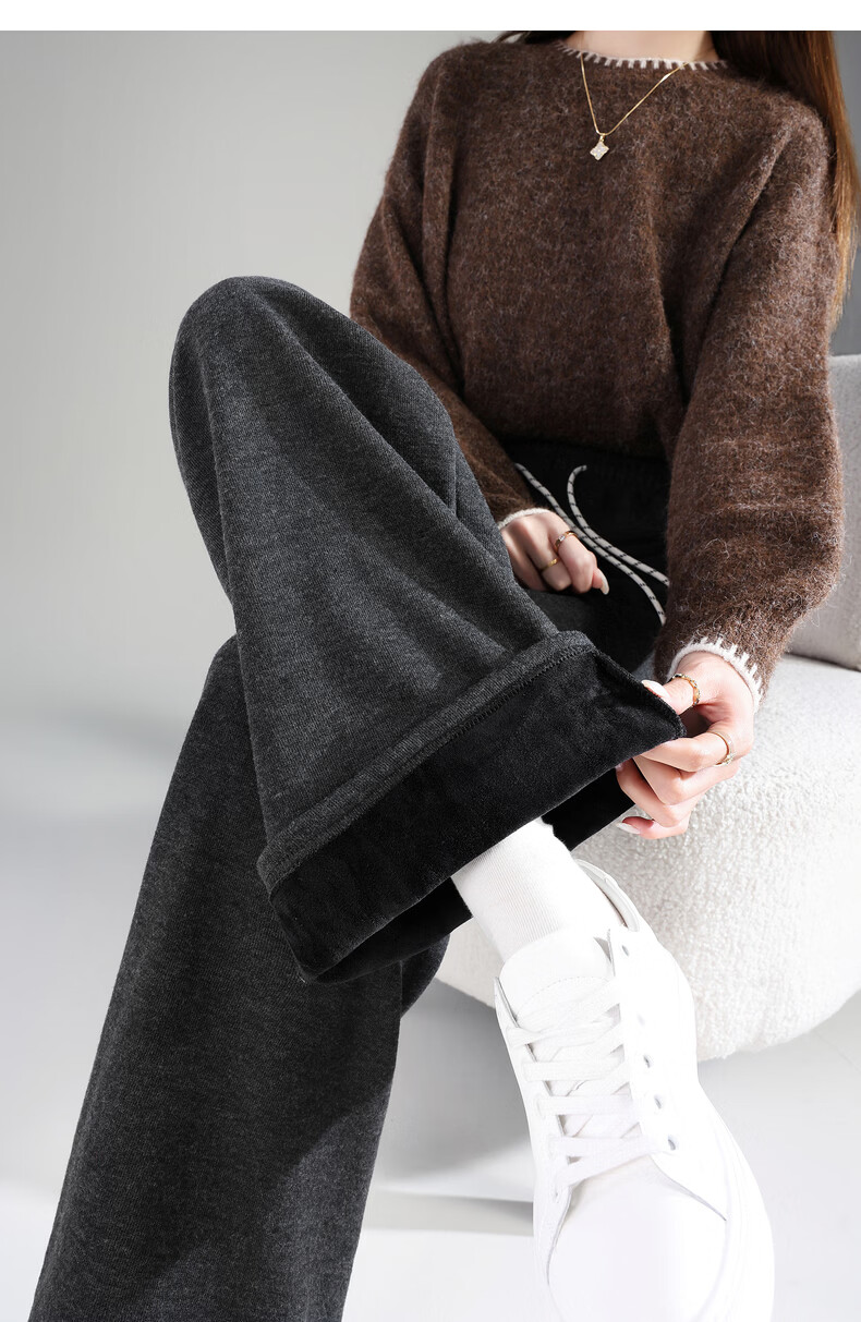 TonLion 2025 Winter New Casual Women's Elastic Waist Fleece Lined Stylish Versatile Autumn Winter Lazy Style Pants 14
