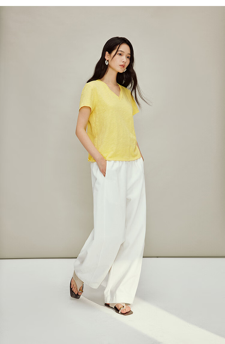 INMAN Casual Fitted Crew Neck Short Sleeve T-Shirt 26 Summer Women's New Solid Color Inner Top White M 34