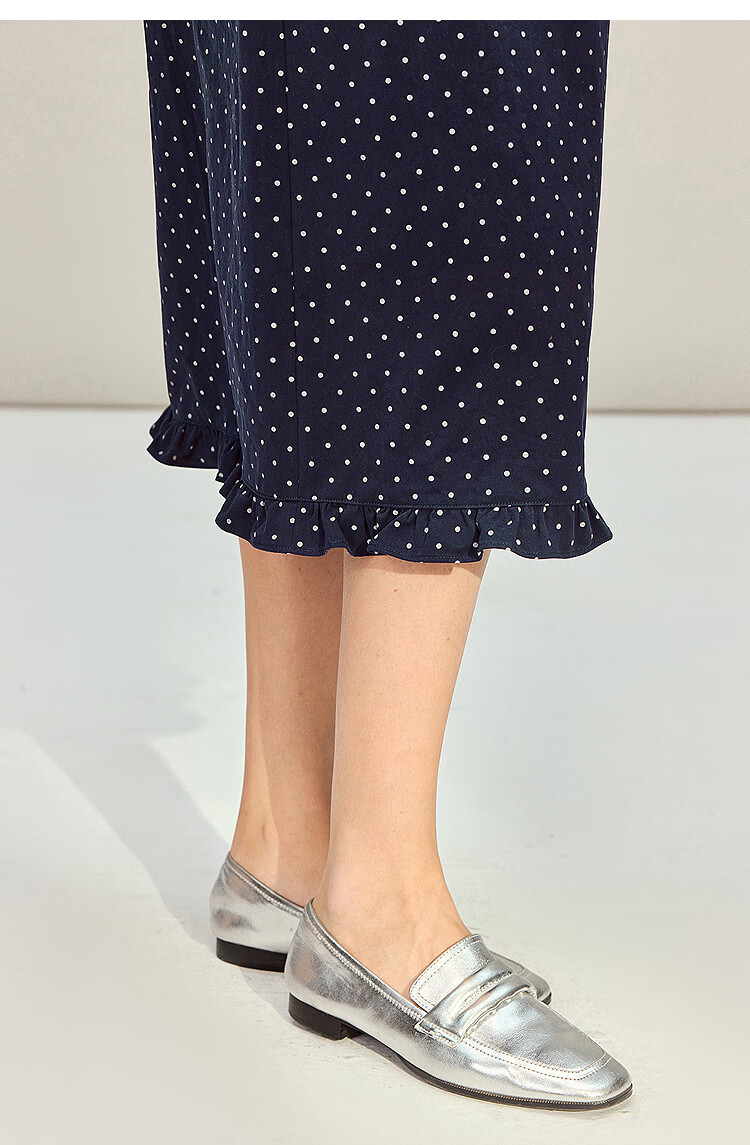 INMAN Vintage Polka Dot Ruffle Hem Cotton A-Line Skirt Blue White Dots L Spring 2026 Women's New 10