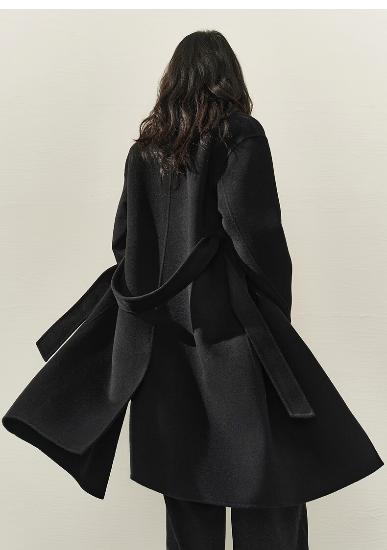 Peacebird Women's Woolen Coat Zhenrong Series 2.0 Oversized Double-Faced Wool Jacket Black Six-Button S 24