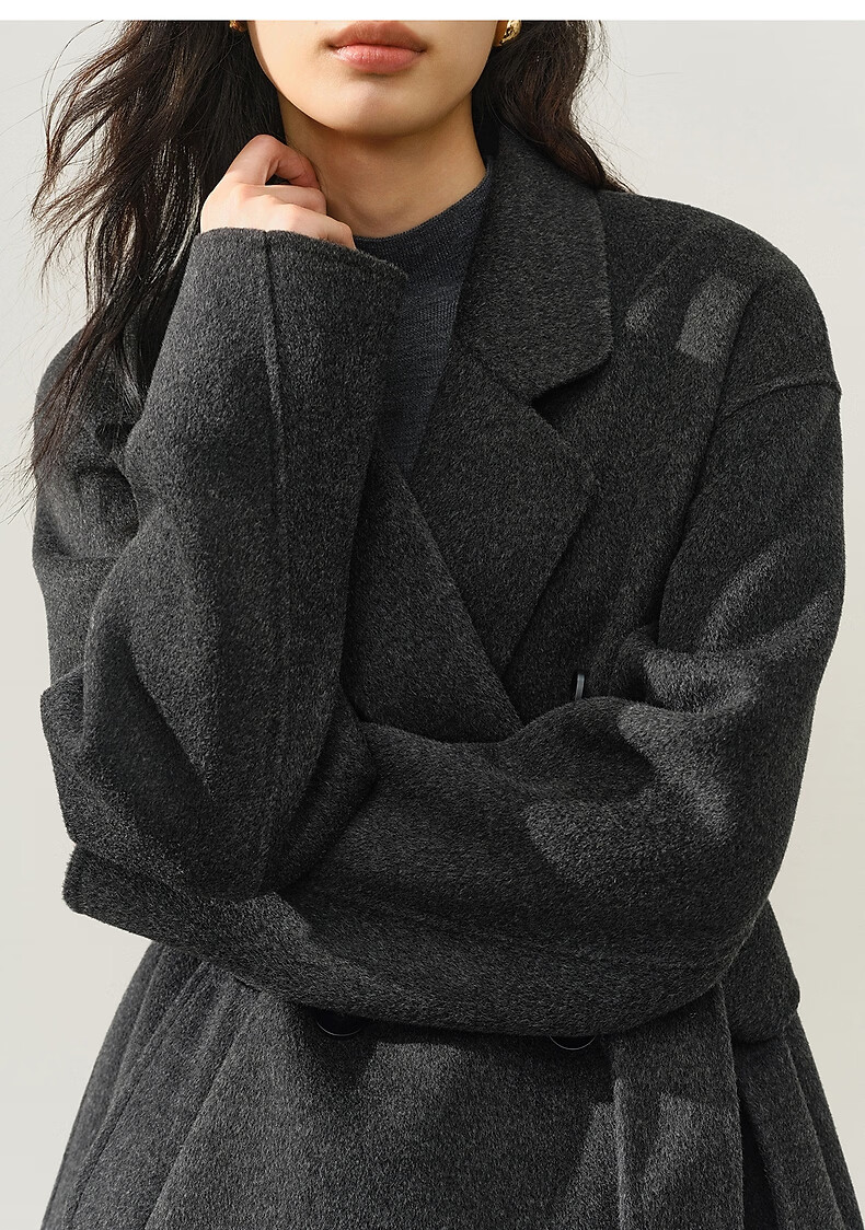 Peacebird Women's Woolen Coat Zhenrong Series 2.0 Oversized Double-Faced Wool Jacket Black Six-Button S 20
