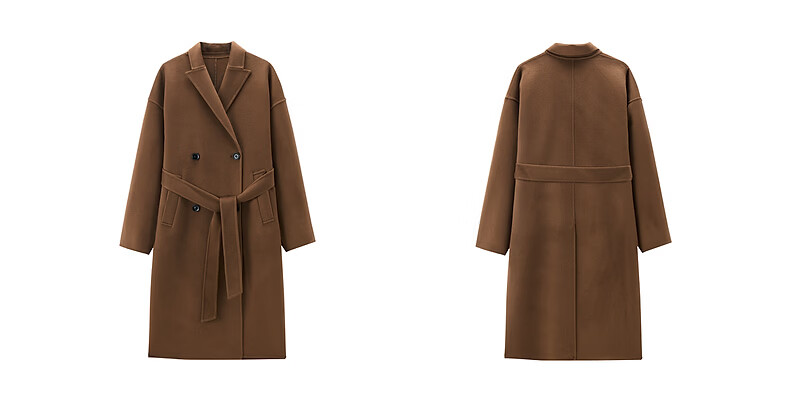 Peacebird Women's Woolen Coat Zhenrong Series Bathrobe Style 2.0 Double-Sided Woolen Jacket D Brown S 5