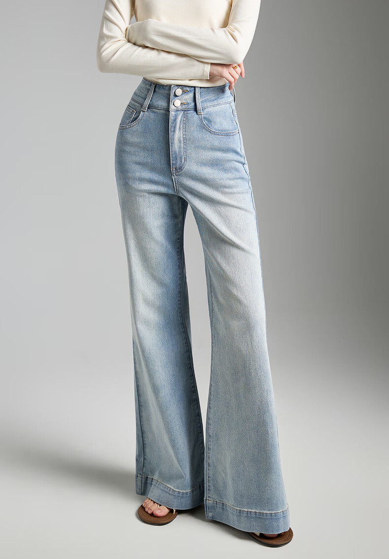 TonLion 2026 Spring New Slim Fit Micro Denim Flared Pants for Women Washed Loose Fit 2