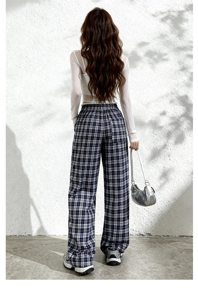 MJ STYLE Plaid Wide-Leg Pants for Women 2026 Spring Summer New Patchwork Check Design Draped Loose Casual Trousers 14