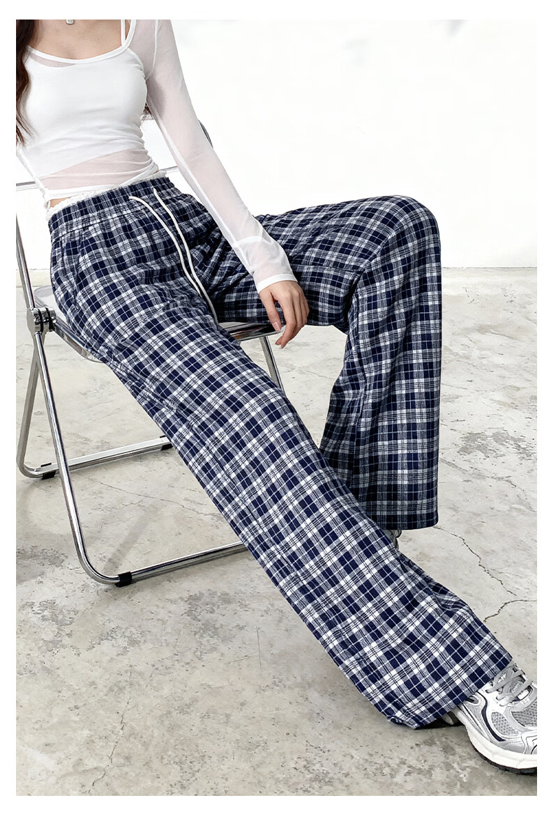 MJ STYLE Plaid Wide-Leg Pants for Women 2026 Spring Summer New Patchwork Check Design Draped Loose Casual Trousers 13
