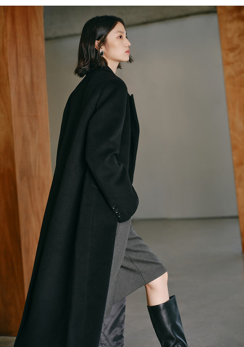 Peacebird Women's Woolen Coat Zhenmao Series Fashionable Elegant Workplace Black Long XS 8