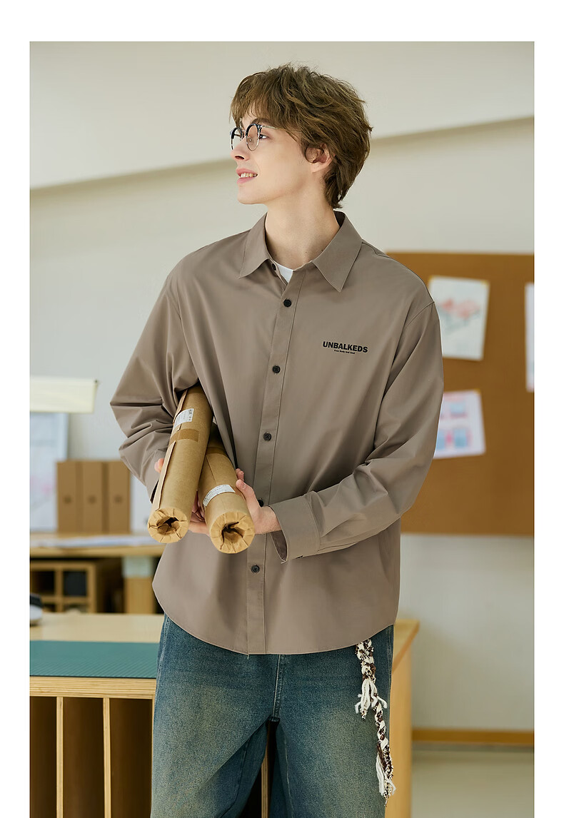 TonLion 2026 Spring New Turn-Down Collar Long Sleeve Shirt Men's Dark Khaki American Vintage Lightweight Shirt Jacket 9