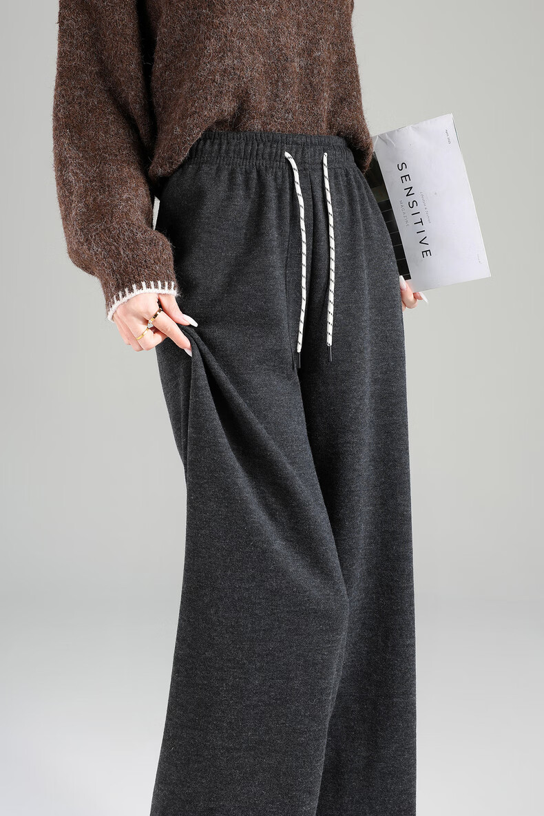 TonLion 2025 Winter New Casual Women's Elastic Waist Fleece Lined Stylish Versatile Autumn Winter Lazy Style Pants 2