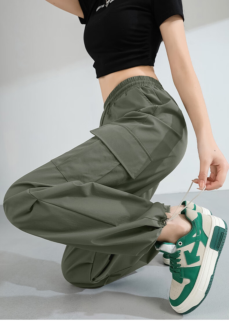 TonLion Women's Summer Cooling Workwear Pants New Wide-Leg Slim Outdoor Sports Drawstring Hem Straight-Leg Trousers 18