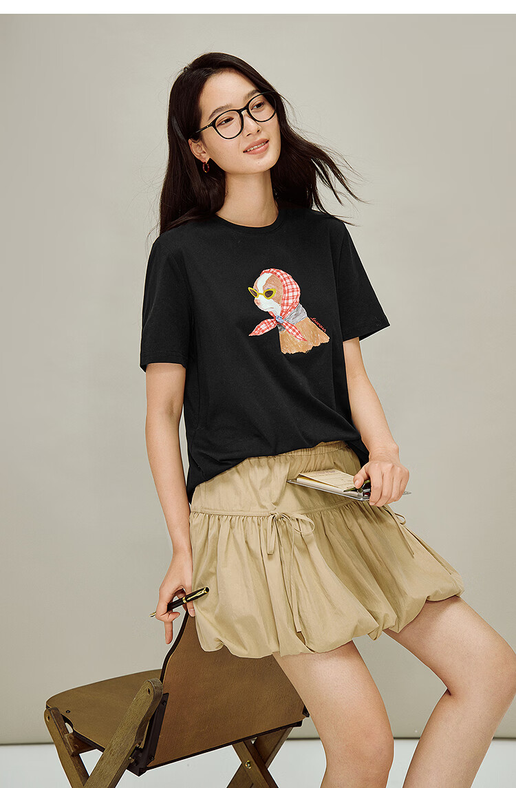 INMAN Floral Pet Print 100% Cotton T-Shirt 2026 Spring New Women's Casual Short Sleeve Top Light Gray S 27