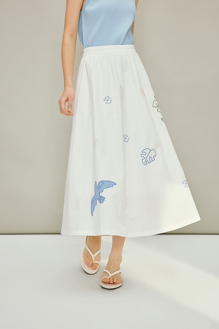 INMAN [Li Landi Same Style] 100% Cotton Heavy Embroidery A-Line Skirt Summer 2026 Women's New Pearl White L 2