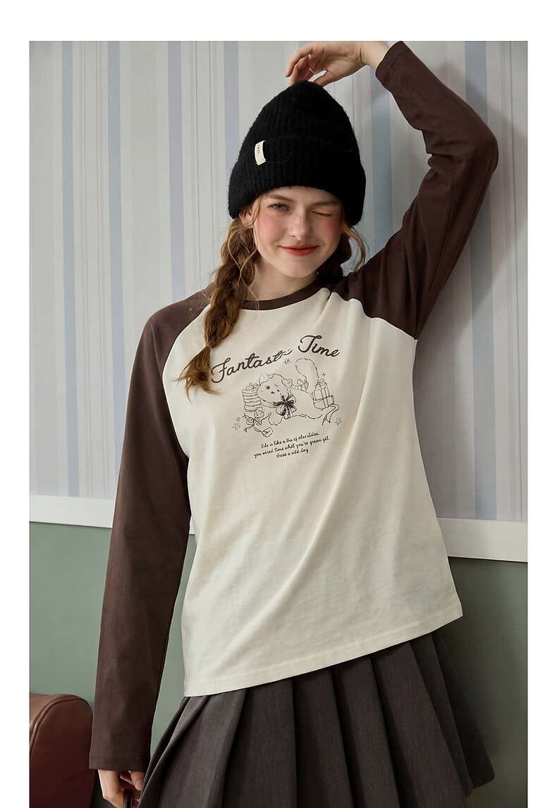 TonLion 2026 Spring Women's Raglan Long Sleeve T-Shirt Black L 5